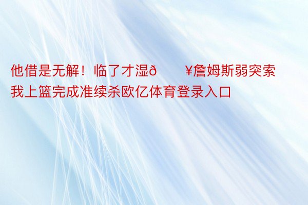 他借是无解！临了才湿🔥詹姆斯弱突索我上篮完成准续杀欧亿体育登录入口